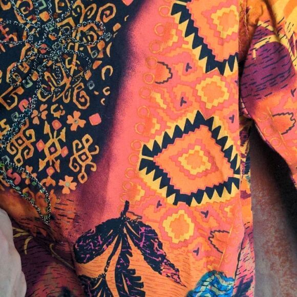 Coldwater Creek Orange Southwestern Floral Design Cotton Jacket Sz S - Picture 9 of 12